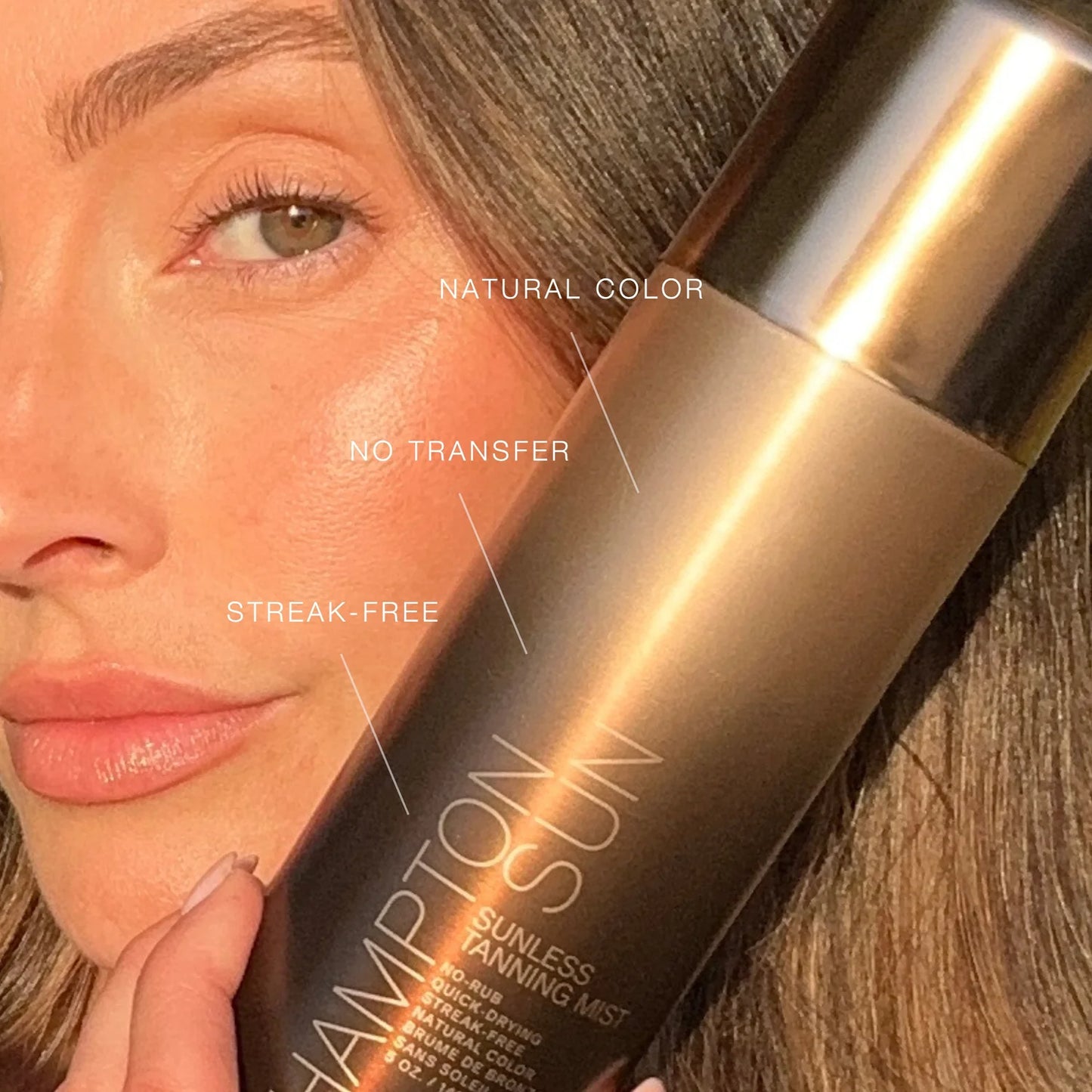 natural color, no transfer, streak-free hampton sun sunless tanning mist